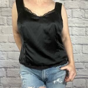 Melrose vintage silk charmeuse cami blouse with lace trim